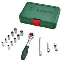 Bosch Set da 14 pezzi di cricchetti e bussole da 1/4", set di bussole versatile, per molteplici progetti di fai-da-te, ergonomiche, impugnatura SoftGrip, portabit magnetico