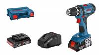 Bosch Professional Trapano-avvitatore a batteria GSR 18-2-LI,18V System, coppia di serraggio, max: 63/24 Nm, incl. 2 batterie da 2,0 Ah, caricabatteria GAL 18V-20, L-Case