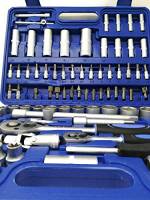 Tianfeng Tools - Valigetta con vasta gamma di 108 pezzi di chiavi bussola ed accessori, azzurro